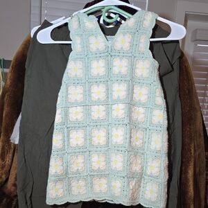 Haute Hippie Kids Crochet Dress - Light Blue with Floral Accents